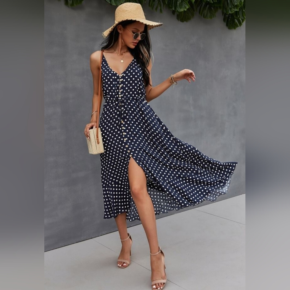 SHEIN Black and White Polka Dot Maxi Dress